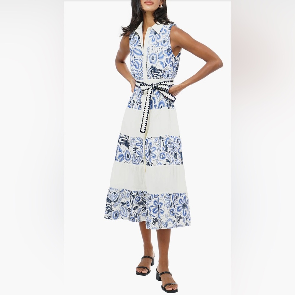 NWT Adelyn Rae Floral Embroidered Cotton Dress with Tie Belt